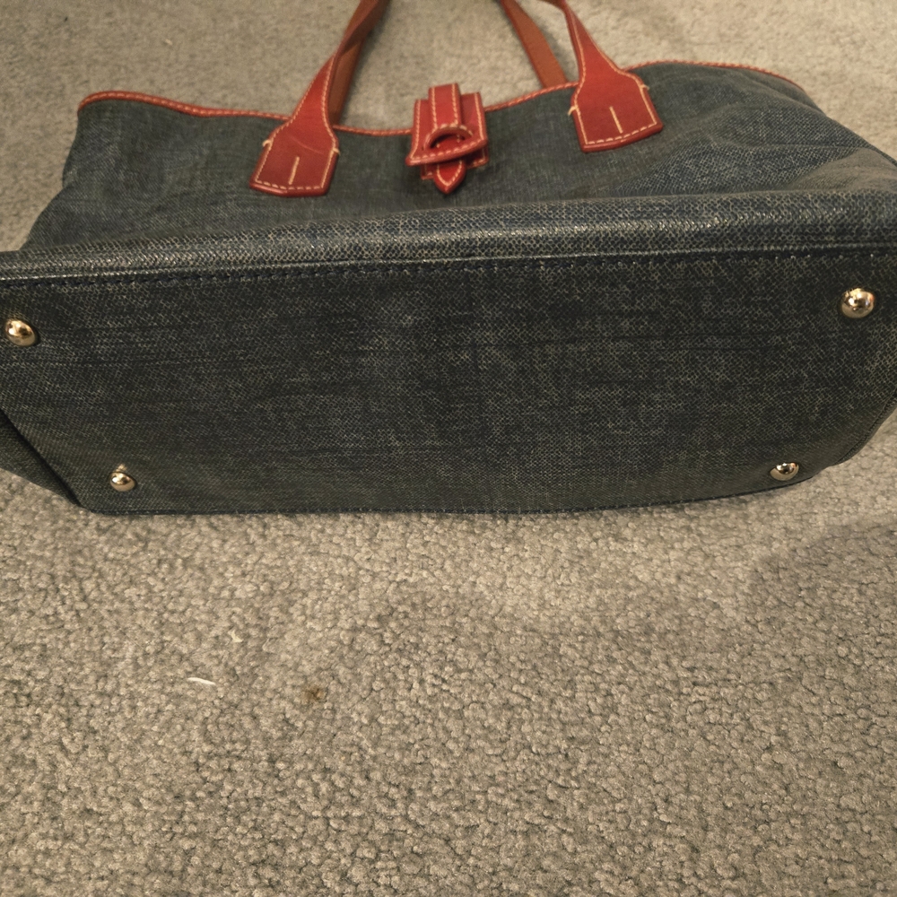Dooney & Bourke Blue Canvas Tote Bag Red Trim Good Condition - Picture 4 of 15